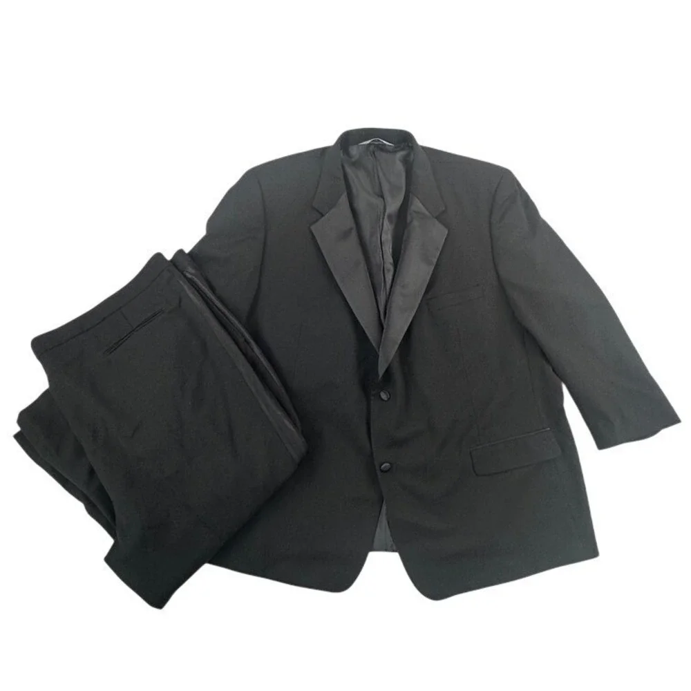 Versini Mens‎ Tuxedo 52L Jacket Black Wool 2 Piece Blazer Pants 53 x 24 Short